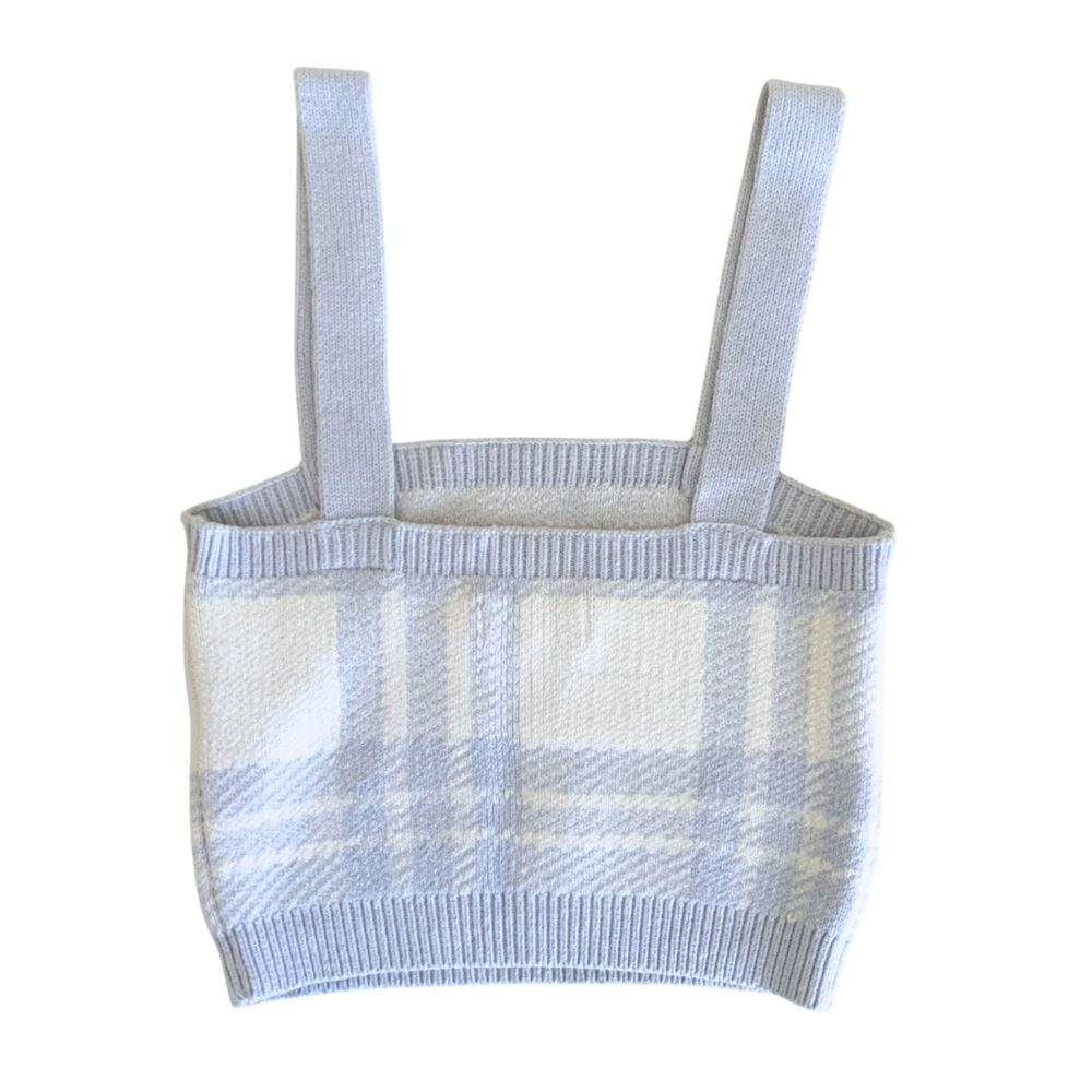 Hollister Blue Plaid Knit Crop Tank Top XS Square Neck Cami - Picture 3 of 6